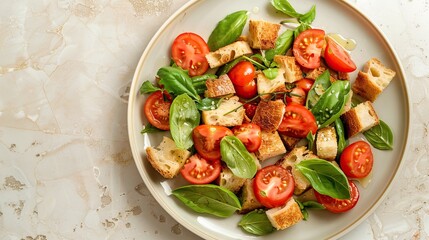 Wall Mural - Fresh Tomato and Basil Salad with Croutons