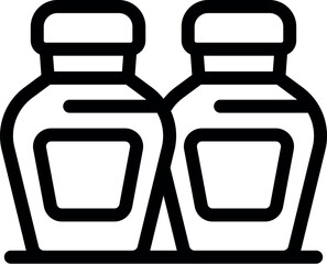 Wall Mural - Simple outline icon of two identical bottles with blank labels standing together on a shelf