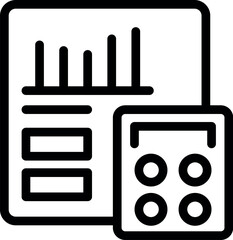 Poster - Line art icon of a calculator and a financial report showing someone calculating their finances