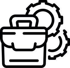 Sticker - Line icon of a toolbox with gears, symbolizing engineering, maintenance, and technical skills