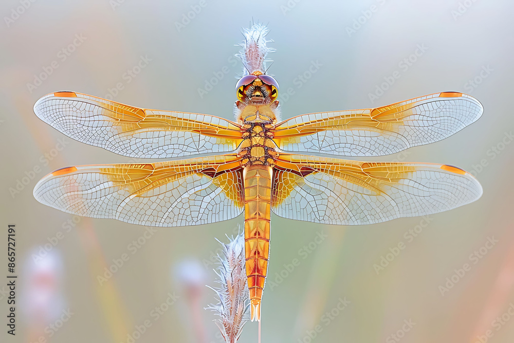 dragonfly its wings spread wide showcasing the intricate details of ...