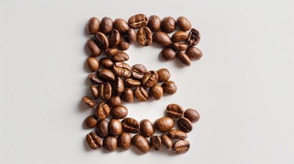 Sticker - Coffee beans forming alphabet E on white background with space for messages