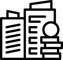 Poster - Line art icon of a businessman putting a coin in a stack, representing investing in real estate