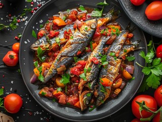 Canvas Print - Sardines in tomato sauce with parsley for mediterranean cuisine recipes