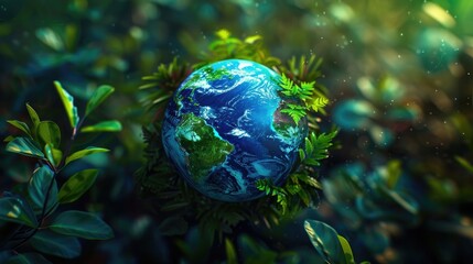 Wall Mural - Vibrant blue and green eco Earth globe symbolizing environmental protection and conservation for Earth Day celebrations , Earth, globe, eco, environmental, conservation, protection, blue