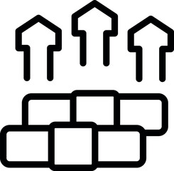 Poster - Line art icon of blocks forming a pyramid with upwards pointing arrows, symbolizing growth and success