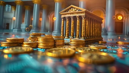 Aufkleber - This Tabletop bank model with scattered mints. Creative and unique financial representation.