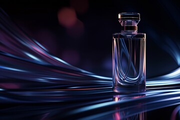 Poster - Glass Perfume Bottle With A Blue And Pink Light Reflection