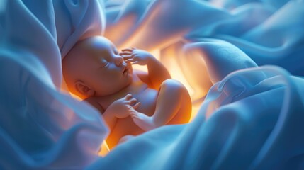 Wall Mural - Ultrasound image of funny baby in mother's womb. 3d render