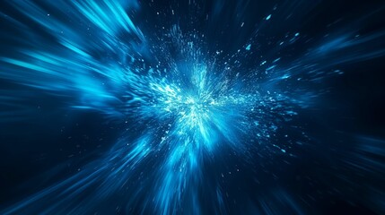 Poster - Abstract Blue Light Burst in Dark Space
