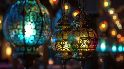 Wall Mural - 3D Ramadan lantern decoration with Multicolor UHD Wallpaper