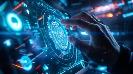 Poster - A Hand Interacting With Futuristic Digital Interface