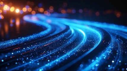 Poster - Abstract Blue Light Trails With Out Of Focus Orange Lights
