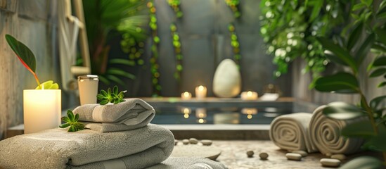 Wall Mural - Spa Accessories in Close Proximity to Spa Background