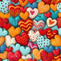 Wall Mural - Cartoon-style hearts in different sizes and bright colors, whimsical and playful