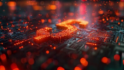 Poster - A glowing, red question mark is formed from a network of circuit board pathways.