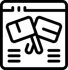 Sticker - Concept of online auction symbolized by two crossed auction hammers displayed on a website