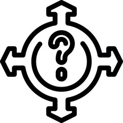 Poster - Bold question mark is at the center of four arrows pointing in opposite directions, symbolizing a challenging decision making process