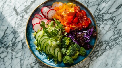 Wall Mural - Vibrant Fresh Vegetable Salad on a Marble Table - Generative AI