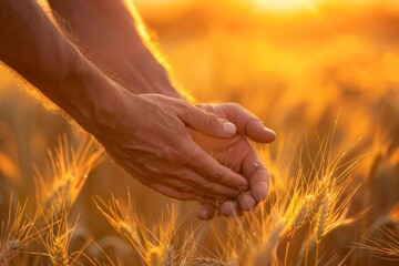 Sticker - Farmer s hands touch wheat at sunset