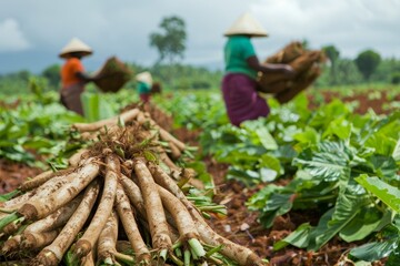 Wall Mural - Farmers are harvesting high quality cassava from fields