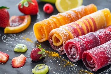 Sticker - Homemade fruit pastille rolls vegan dessert with no sugar or flour Ideal for health articles