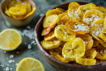 Canvas Print - Homemade plantain chips with sea salt made healthily