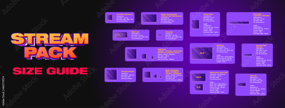 Twitch. Size Guide for Overlays Stock Vector | Adobe Stock