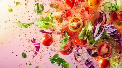 Wall Mural - Vibrant Fresh Salad Ingredients Splash - Generative AI