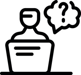 Poster - Businessman is thinking about question mark while working on laptop, business problem and solution concept