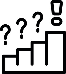 Poster - Simple line art icon of a growing business graph with question marks along the line and an exclamation mark at the peak