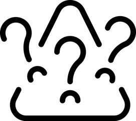 Poster - Many question marks are floating above a triangle shape, representing a brainstorming session for finding new ideas