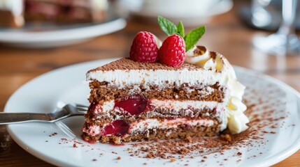 Wall Mural - cake slice on dish