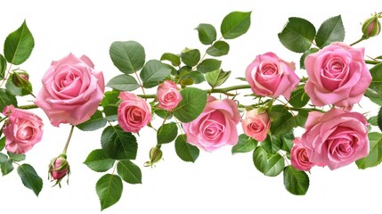 Wall Mural - Pink Roses Garland. Beautiful Floral Arrangement on White Background