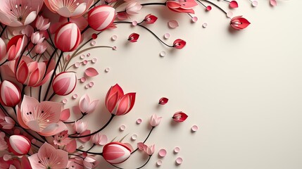 Poster - beautiful pink flowers with pink background concept for happy women's day