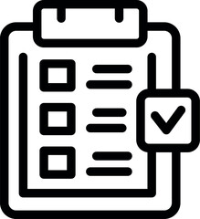 Sticker - Simple black line art icon of a clipboard showing a completed checklist with a checkmark symbol