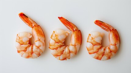 Three shrimp arranged on a white background