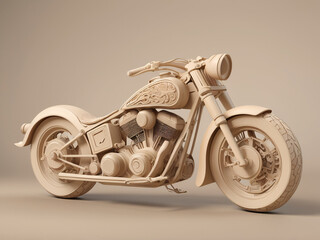 AI generative. Artwork of cassic motor bike carving with beige color. 2