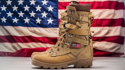 Canvas Print - Two brown boots with American flags on them, 4th July Independence Day USA concept