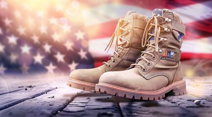 Wall Mural - Two brown boots with a star on the front, 4th July Independence Day USA concept