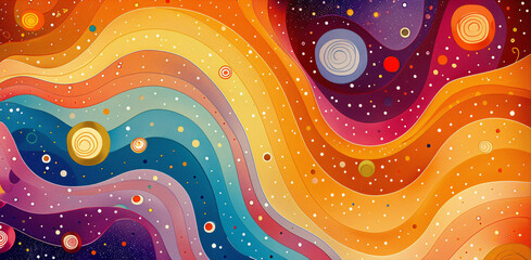 Wall Mural - abstract cosmic waves with stars and planets