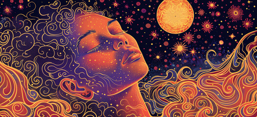 Wall Mural - cosmic dream - woman gazing up at the night sky