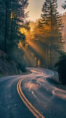 Wall Mural - Road, Hd wallpaper, Sunbeams image. gray asphalt road during sunset - generative ai