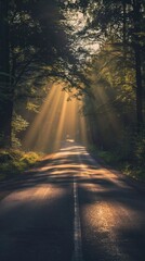 Wall Mural - Road, Hd wallpaper, Sunbeams image. gray asphalt road during sunset - generative ai