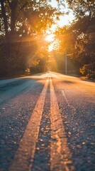 Wall Mural - Road, Hd wallpaper, Sunbeams image. gray asphalt road during sunset - generative ai