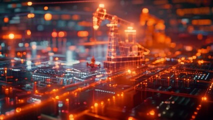 Poster - This digital model of an oil rig on a circuit board background.