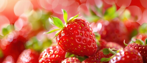 Canvas Print - Closeup of Fresh Ripe Strawberries with Green Leaves