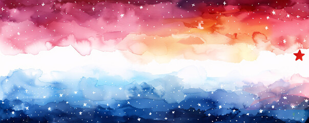 Wall Mural - watercolor night sky with stars and a red star