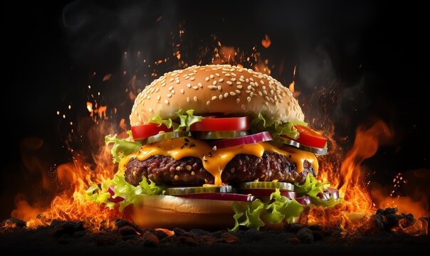 Juicy Burger on Fire