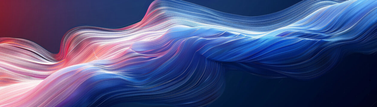 Abstract digital art with flowing lines in blue, white and red colors.  Graphic design for desktop wallpaper and digital illustration.